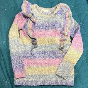 Colorful Striped Sweater with Ruffle Detail, Girls Size 6